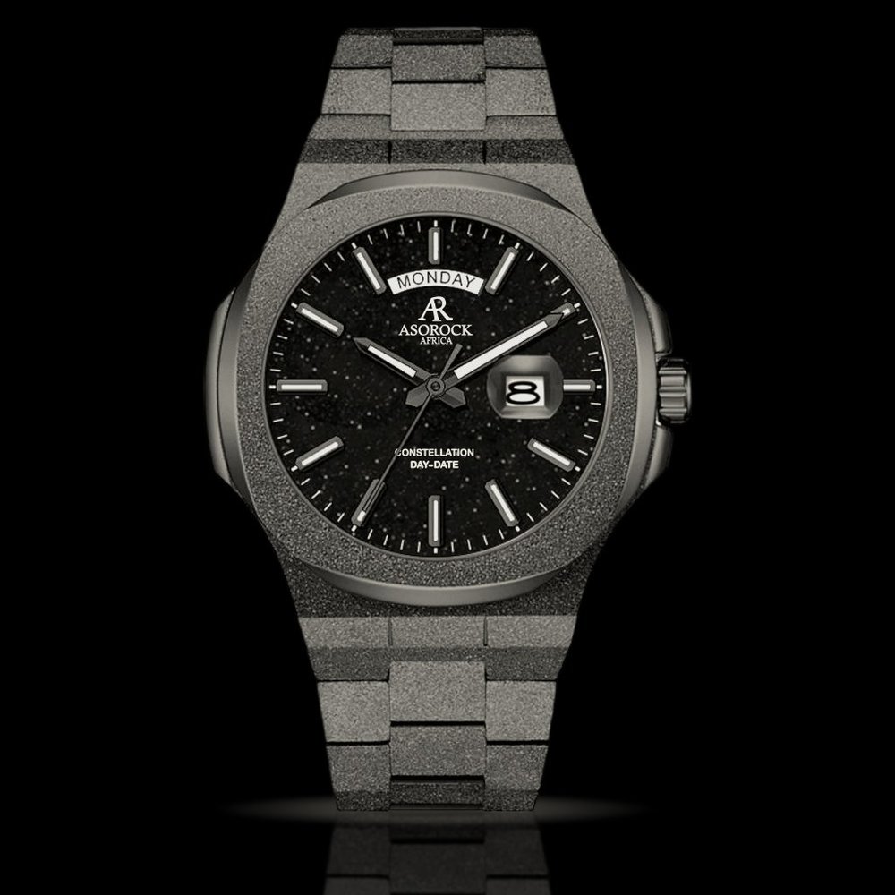 Asorock Watches All Black Frosted Stardust Constellation Day Date Mens watch
